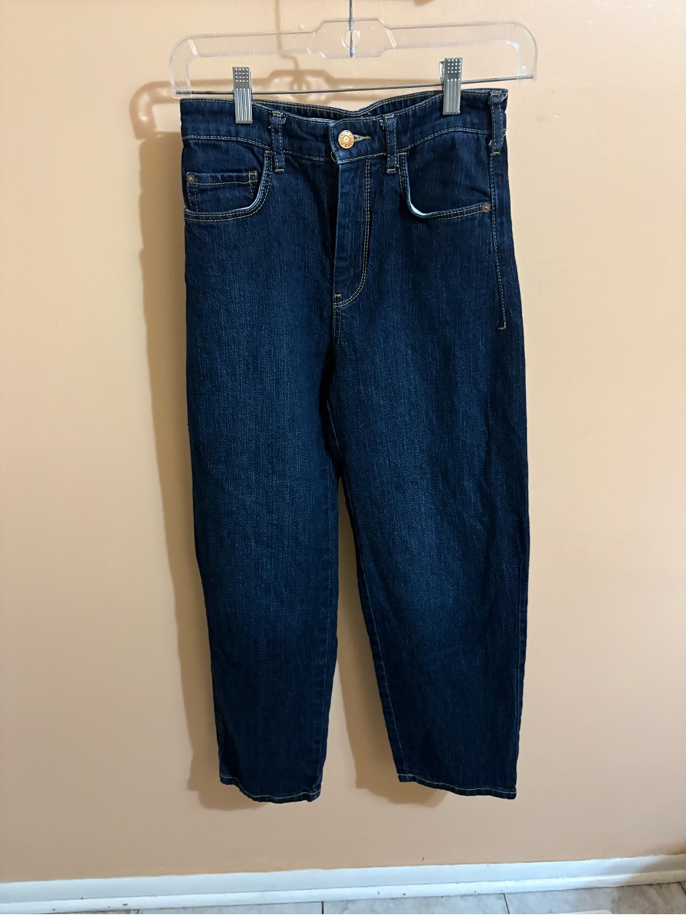 Anthropologie Pilcro High Rise Tapered Leg Dark Wash Jeans